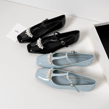Damen Ballerinas Elegante Mary Jane Schuhe mit Schmuckdetail