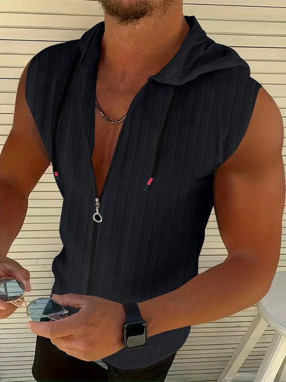 Herren Zip-Hoodie Ärmellos Sportlich Modern