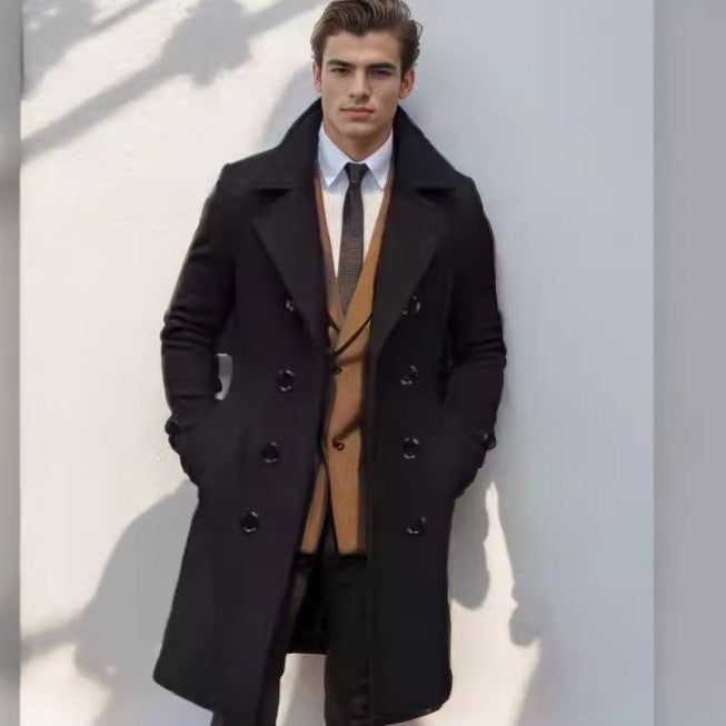 Herren Mantel Doppelreiher Übergangsjacke Stylisch Schwarz