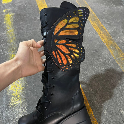 Damen Schnürstiefel Plateau Hoch Modisch