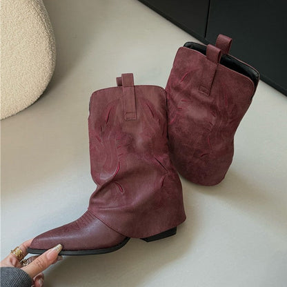 Damen Cowboy-Stiefel Raffte Schafthöhe Höhe Frauenstiefel