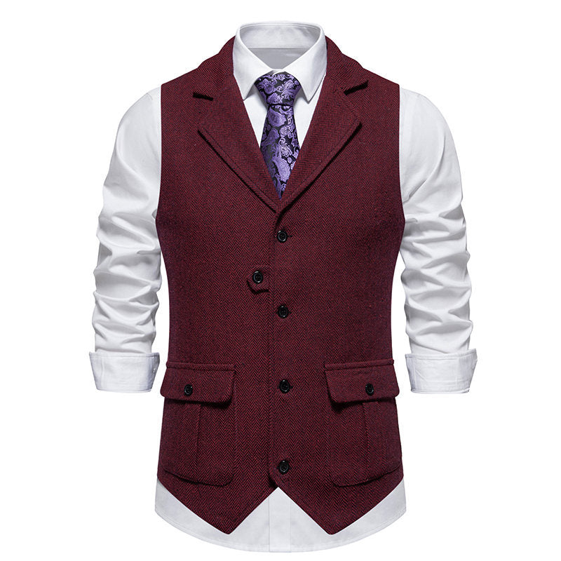 Herren Anzugweste Modern Herringbone Design mit Taschen