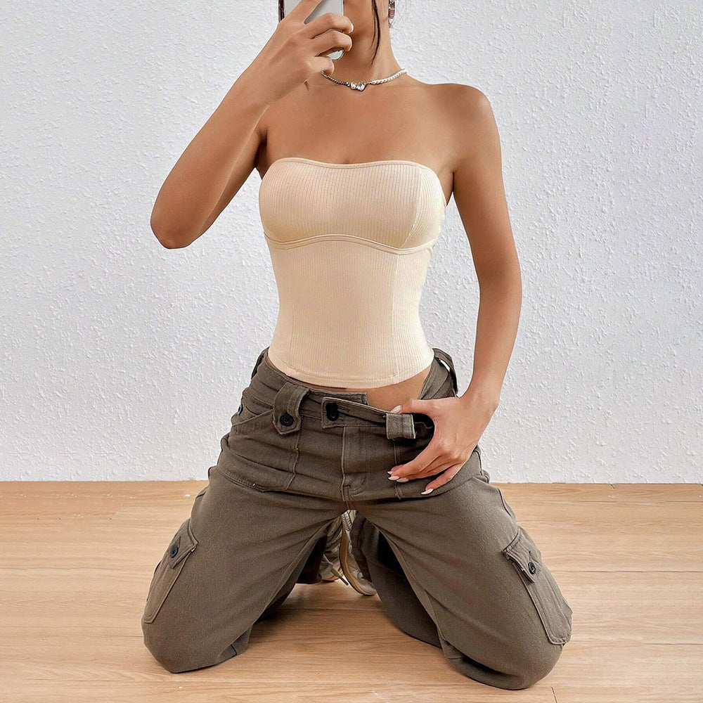 Trägerloses Oberteil Slim Fit Gestrickt Damen