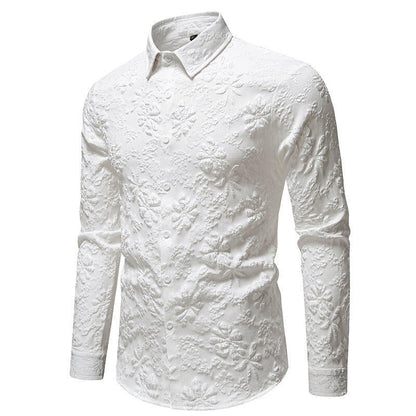 Herren Langarmhemd Blumen Stickerei Elegant Modern