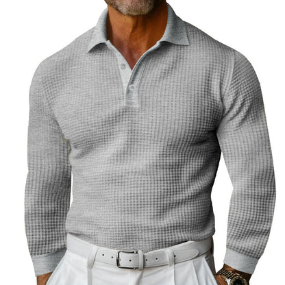 Herren Poloshirt Langarm Strukturiert Moderner Kragen