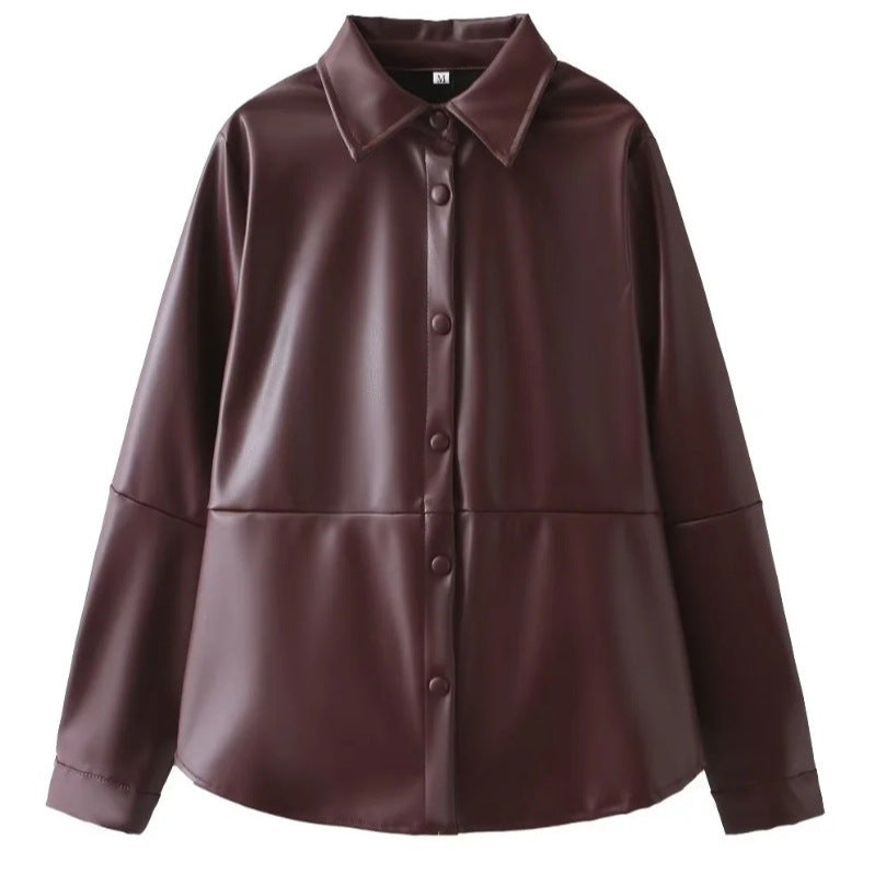 Damen Bluse Kunstleder Elegant Berlin Style