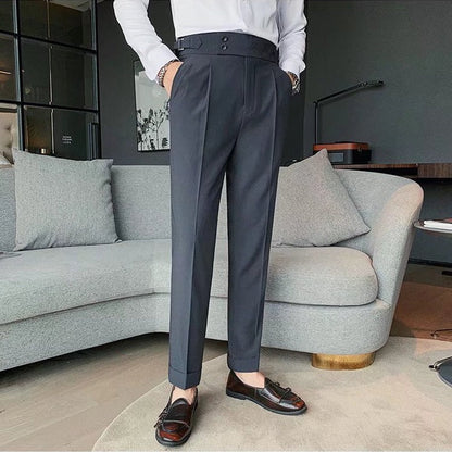 Herren Anzughose Elegant Hochtaillierter Bund Schmale Passform - BerlinGlamour