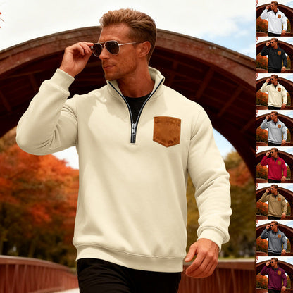 Herren Fleecepullover Mit Reißverschluss und Brusttasche Warm - BerlinGlamour
