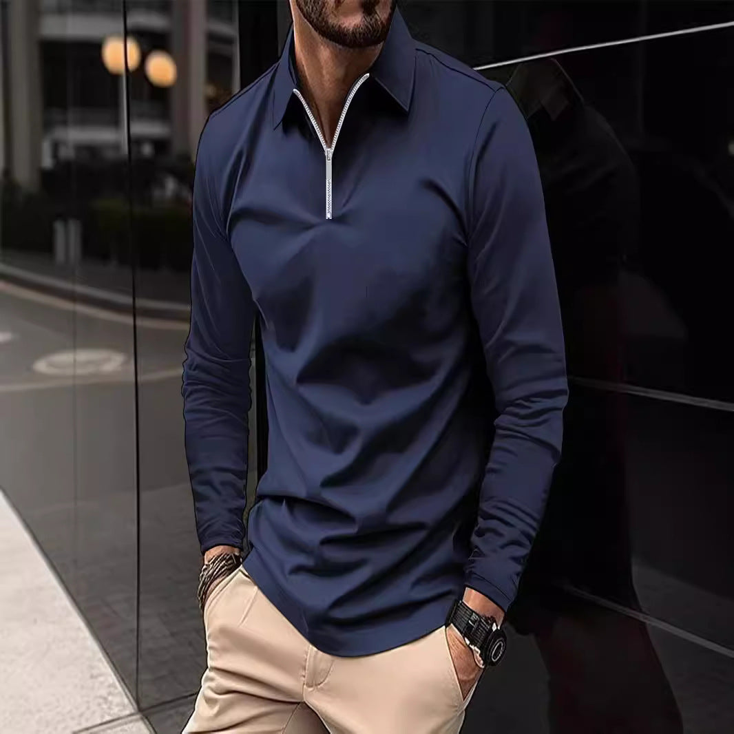 Herren Langarmshirt Modern Reißverschluss Kragen