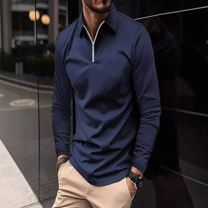 Herren Langarmshirt Modern Reißverschluss Kragen