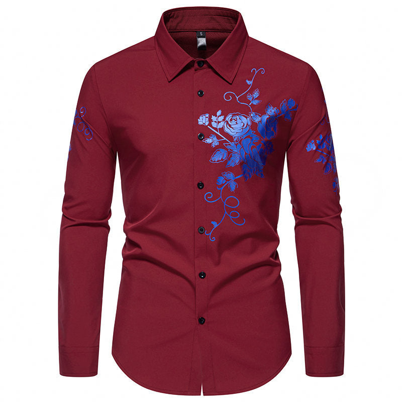 Herren Langarmhemd mit Blumen Stickereien Modern Style