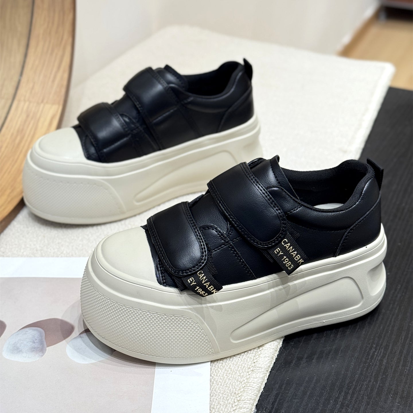 Damen Sneaker Plateau High Heel Klettverschluss Modern