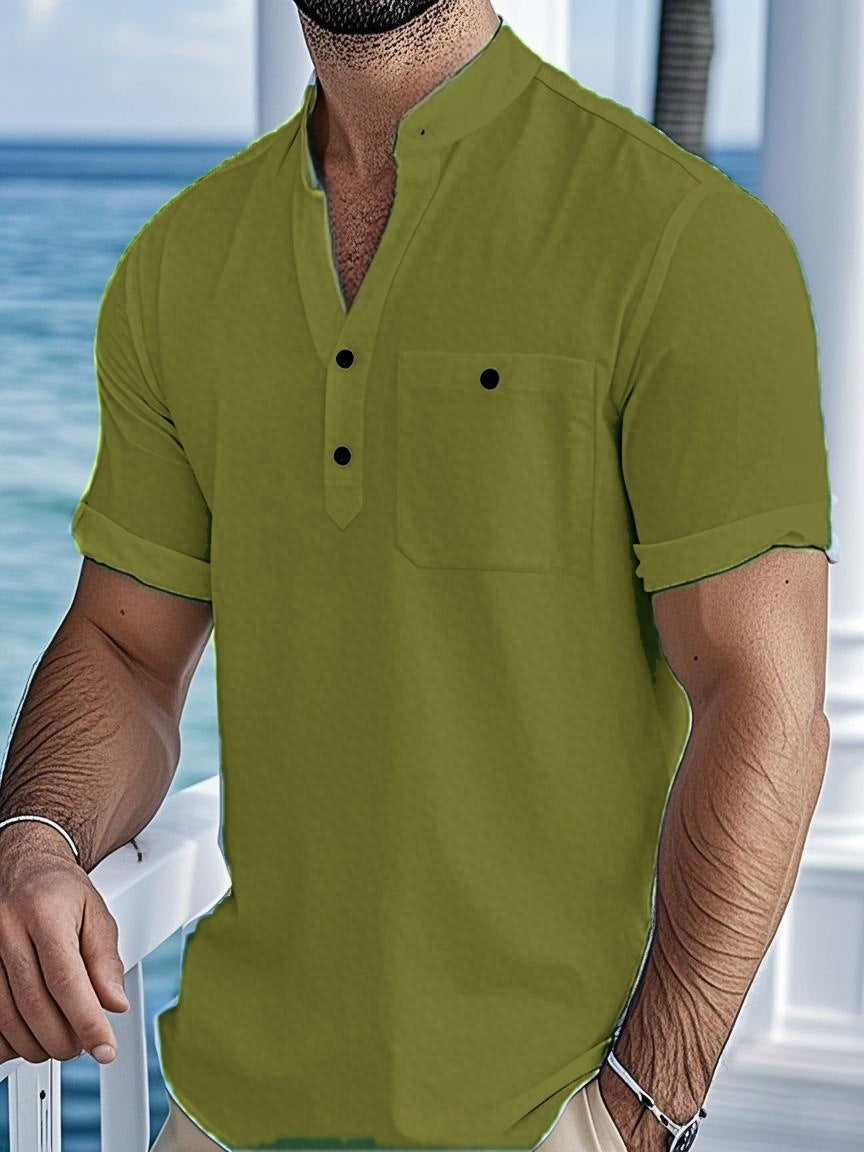 Herren Kurzarm Hemd Knopfverschluss Freizeit Moderne Style