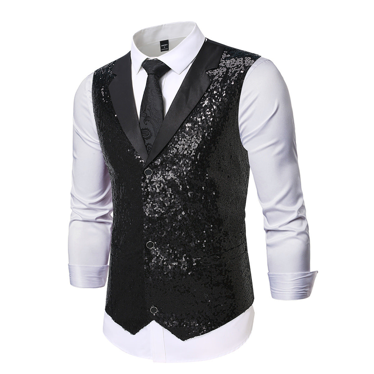 Herren Weste Pailletten Glamour Festlich Schwarz