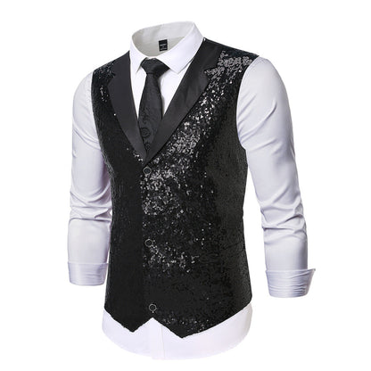 Herren Weste Pailletten Glamour Festlich Schwarz