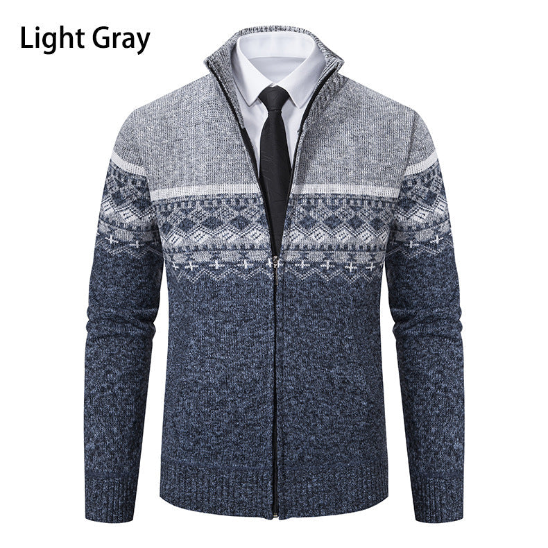 Herren Strickjacke Modern Hochkragen Grau