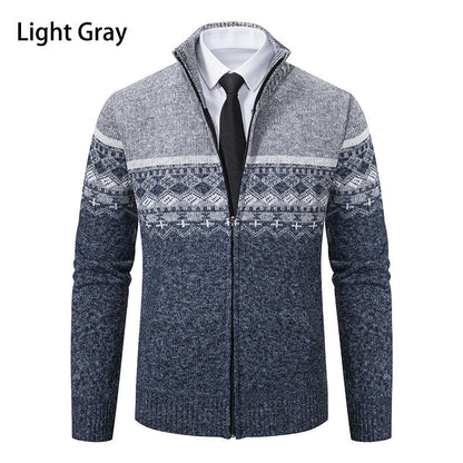 Herren Strickjacke Modern Hochkragen Grau