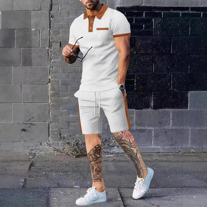 Herren Poloshirt Shorts Set Kontrastdesign Modern Sportlich