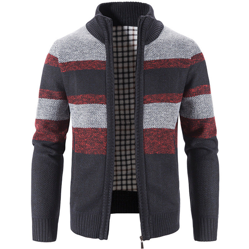 Herren Strickjacke Hochkragen Kontrastmuster Moderne