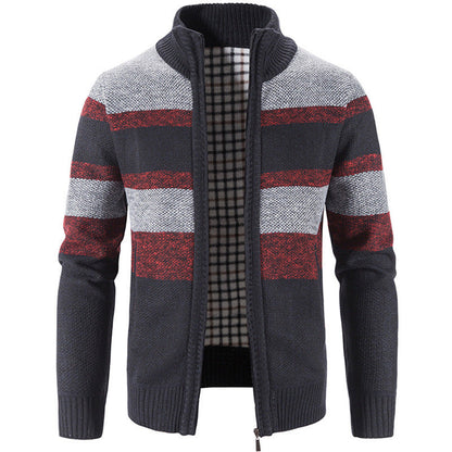 Herren Strickjacke Hochkragen Kontrastmuster Moderne