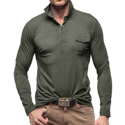Herren Poloshirt Langarm Moderner Stehkragen Slimfit