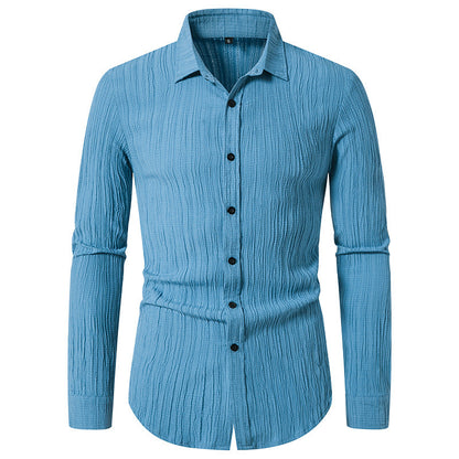 Herren Langarmhemd Modern mit Struktur Optik und Slim Fit