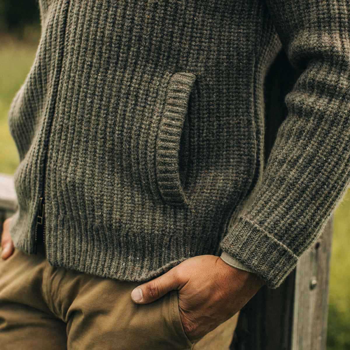 Herren Grobstrick-Jacke Stehkragen mit Taschen Übergröße