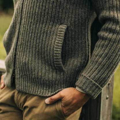 Herren Grobstrick-Jacke Stehkragen mit Taschen Übergröße