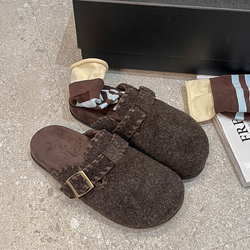 Damen Filz-Clogs Schnalle Warm Kuschelig