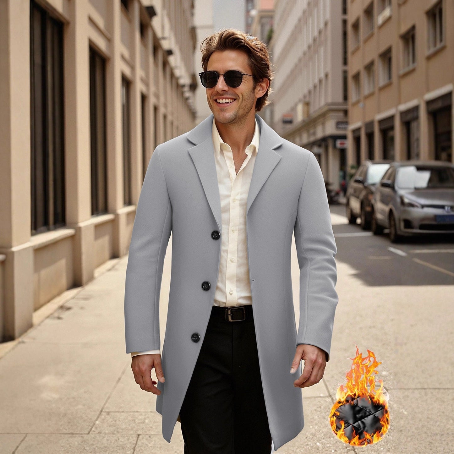 Herren Übercoat Eleganter Langmantel Schwarz