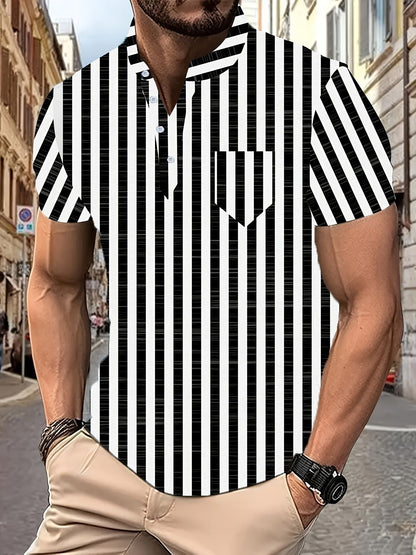 Herren Kurzarm-Hemd Modernes Streifenmuster Berlin Style
