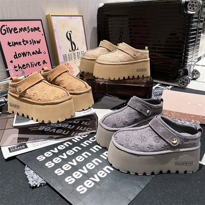 Damen Clogs Plattform Schuhe mit Reliefdesign und verstellbarem Riemen