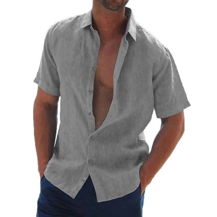 Herren Leinenhemd Kurzarm Modern Schnitt Lässig