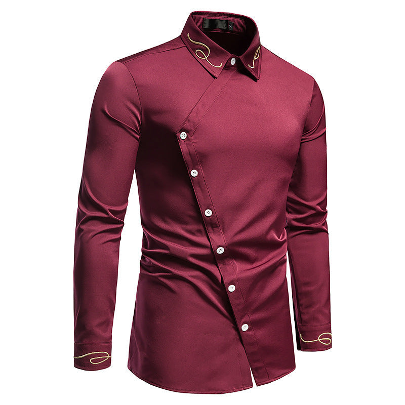 Herren Hemd Langarm Elegantes Asymmetrisch Knöpfe Modern