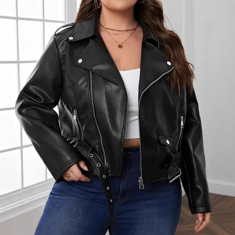 Damen Bikerjacke Kurz Lederjacke Asymmetrisch