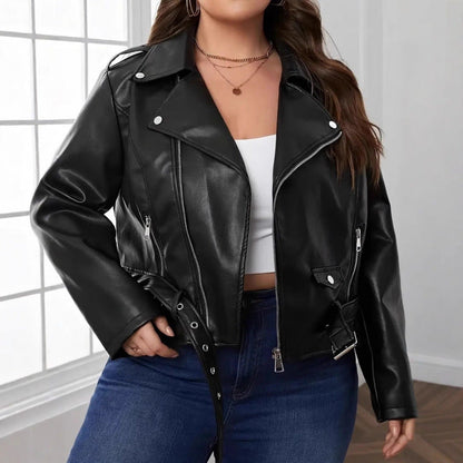 Damen Bikerjacke Kurz Lederjacke Asymmetrisch