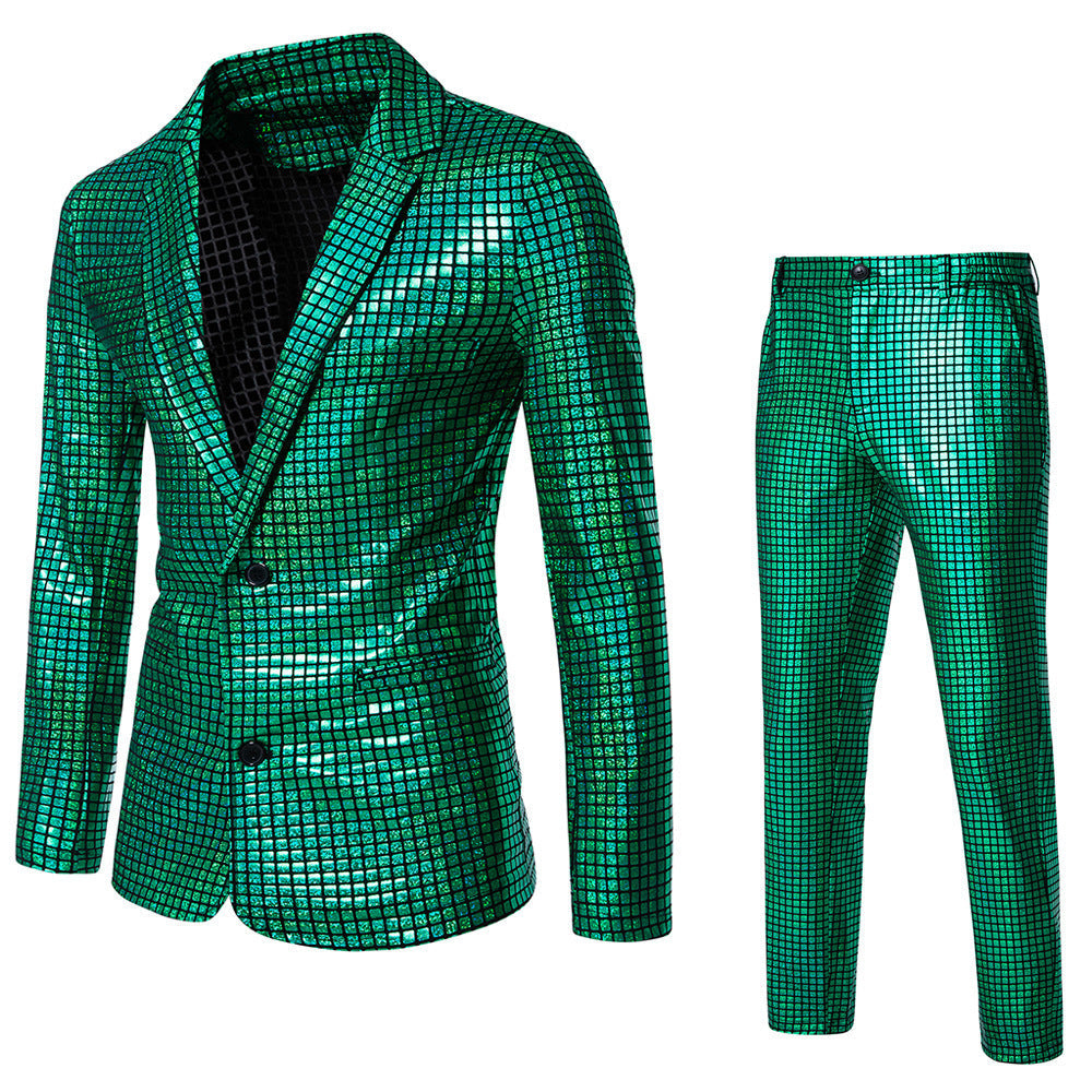 Herren Disco-Anzug Glitzernd Quadratmuster Partyanzug