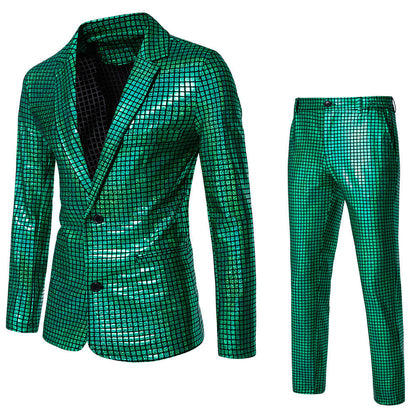 Herren Disco-Anzug Glitzernd Quadratmuster Partyanzug