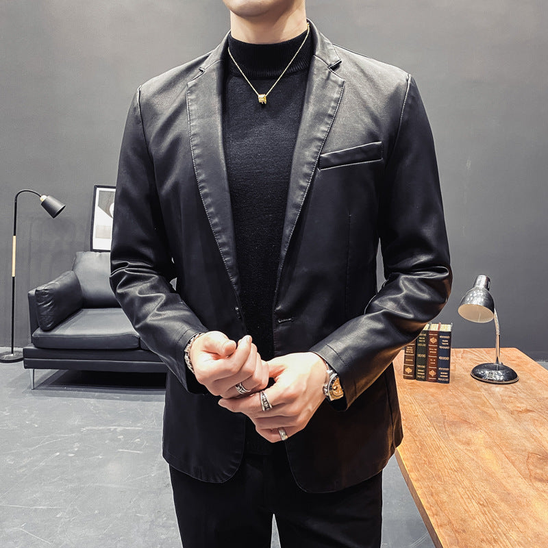 Herren Lederjacke Elegant Kunstleder Schwarz
