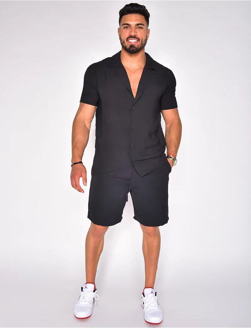 Herren Hemd Kurzarm Button Down Modern Set