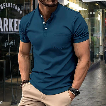 Herren Kurzarmhemd Modern mit Stehkragen und Brusttasche - BerlinGlamour