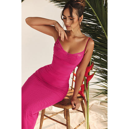Damen Maxikleid Elegantes Rüschenkleid Mit Verstellbaren Trägern