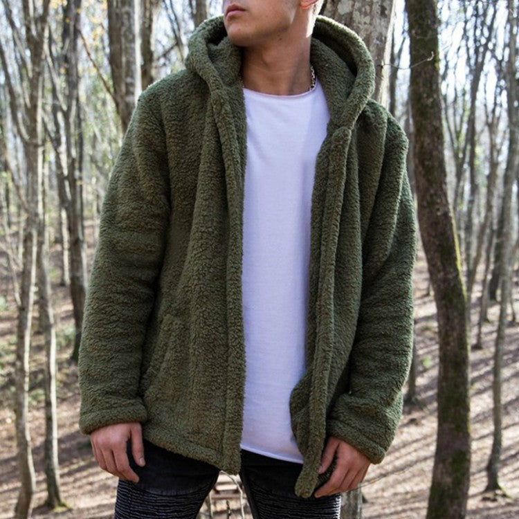 Herren Fleecejacke Warm mit Kapuze und Knopfverschluss - BerlinGlamour
