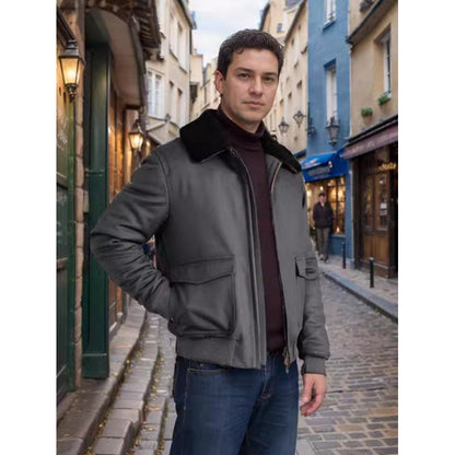 Herren Lederjacke Flugzeugstil Schwarz