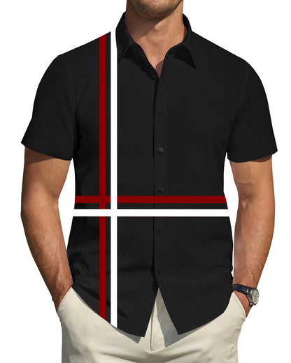 Herren Kurzarmhemd Elegantes Linienmuster Modern Slim Fit