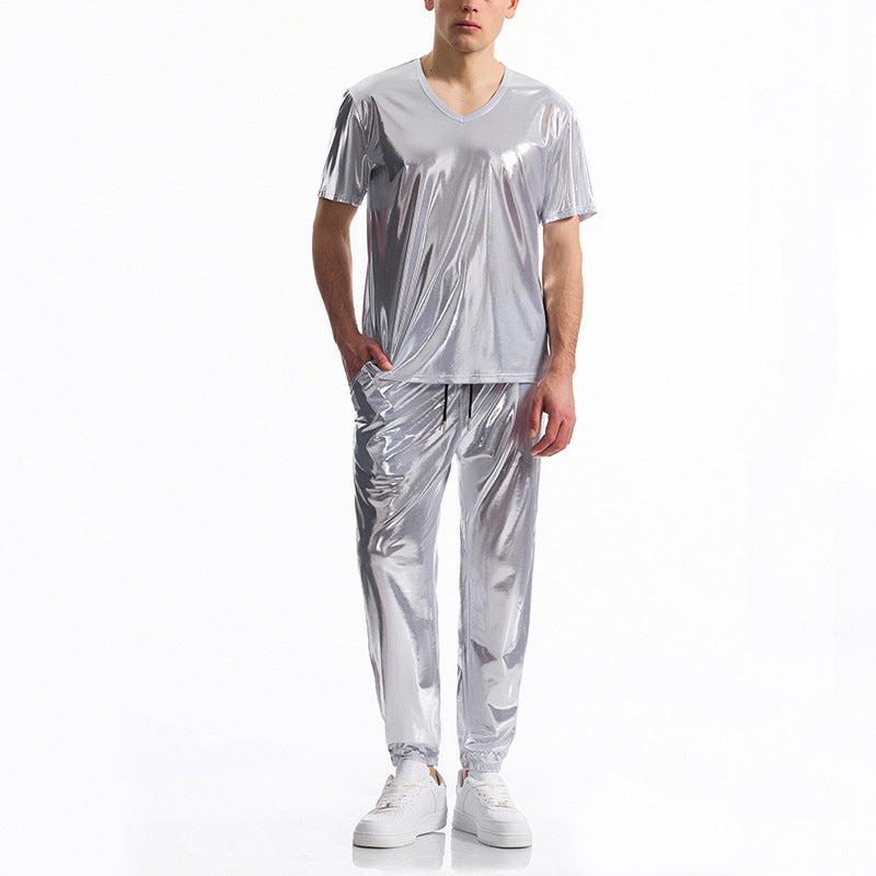 Herren Sportliches Set Glänzend V-Ausschnitt Trendy