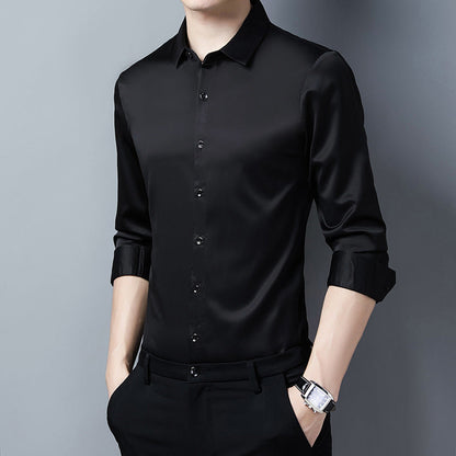 Herren Hemd Langarm aus Seide Satin Elegant