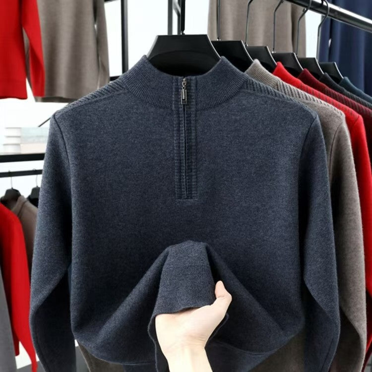 Herren Rollkragenpullover Funktional mit Halbzipper und Struktur