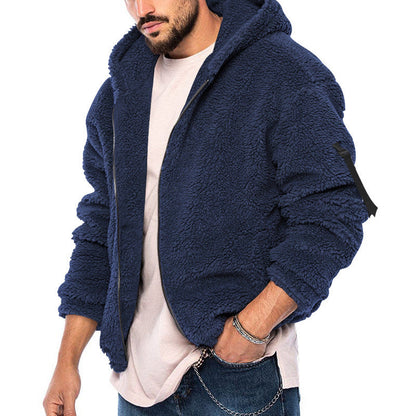 Herren Fleecejacke Kapuze Reißverschluss Warm Modern