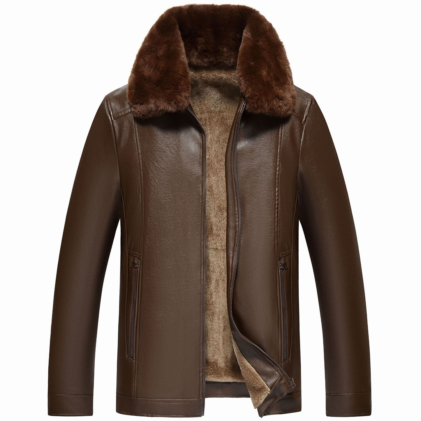 Herren Lederjacke Warm Lammfell Gefüttert Winter
